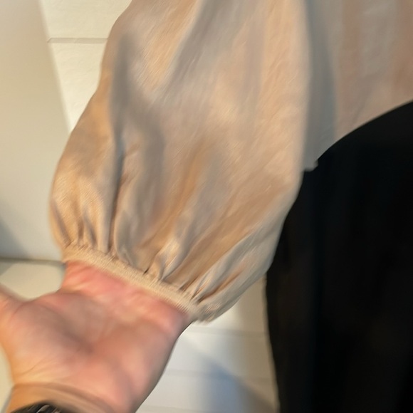 Saralam Women's Tan & Black 100% linen midi dress size 1X NWT! Lagenlook Neutral - Picture 3 of 14